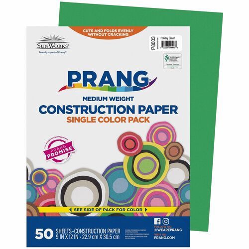 SunWorks Construction Paper, 9" x 12", 50 Sheets, Holiday Green
