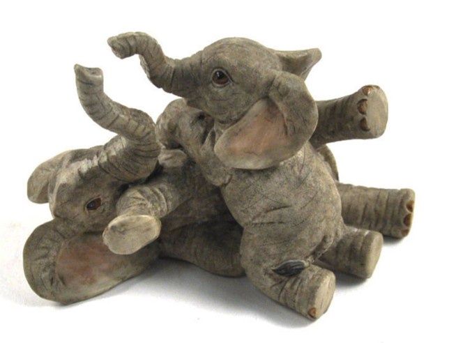 2 Playing Baby Elephants Figurines