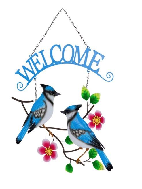 Hanging Metal Welcome Blue Jays Sign