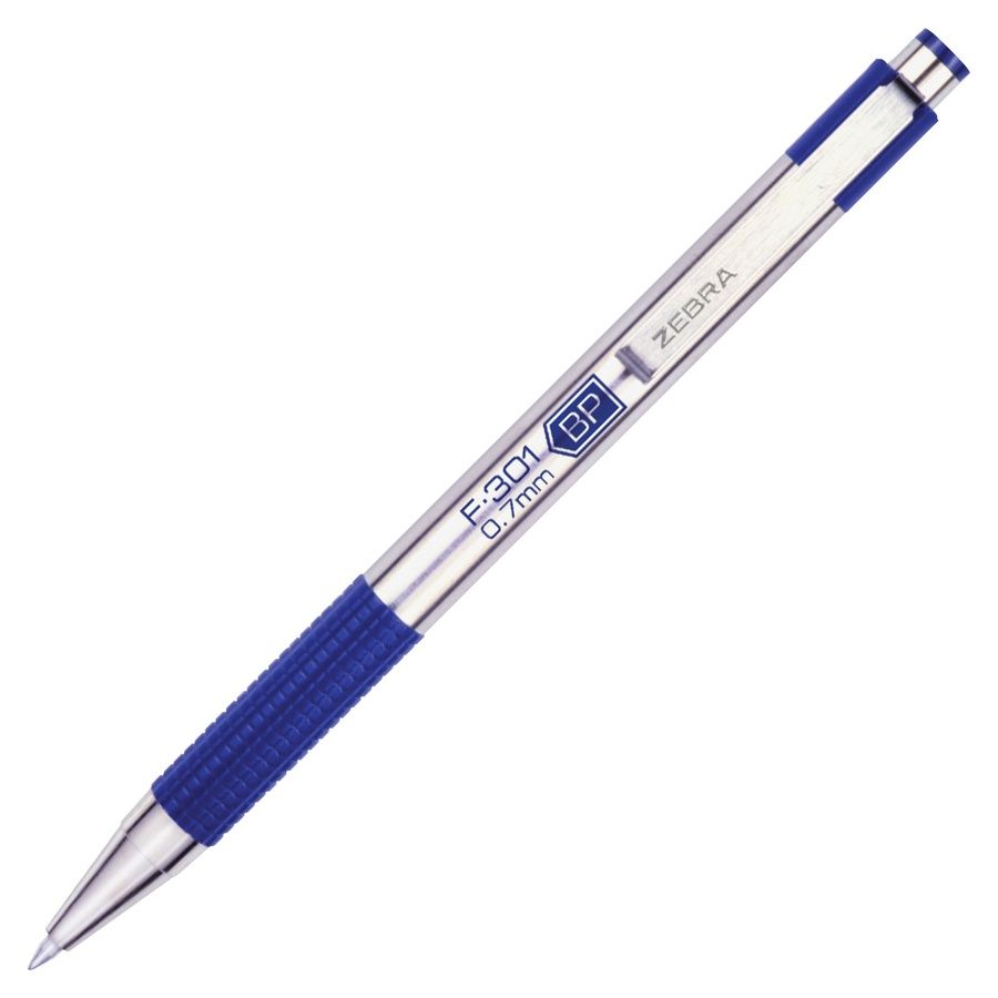 Zebra F-301 Retractable Stainless Steel Ballpoint Pens, Fine, 0.7 mm, Blue