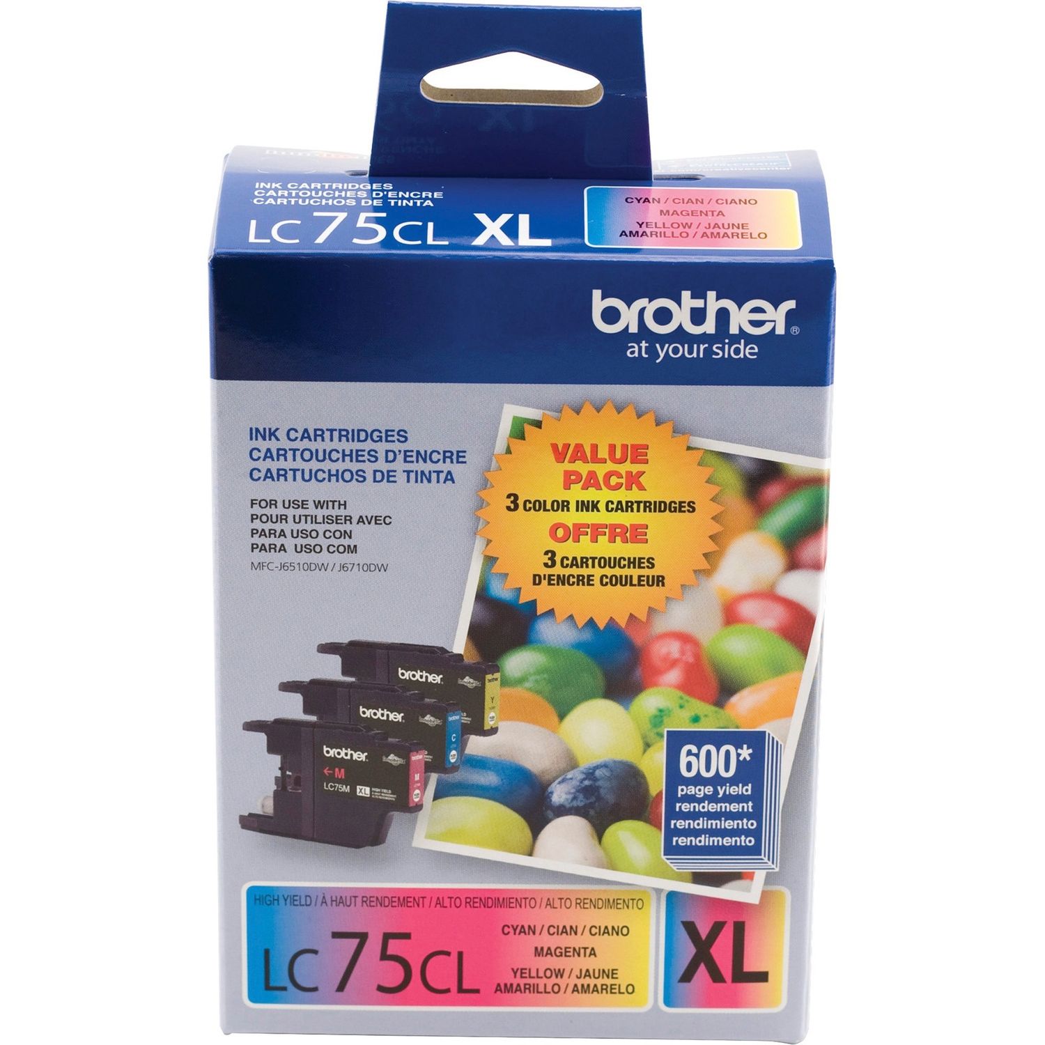 Brother LC753PKS High Yield Cyan, Magenta, Yellow Ink Cartridges, 3 Pack