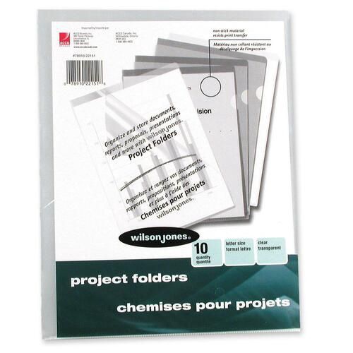 Wilson Jones Letter Pocket Folder Sleeves, 50 Sheets Capacity, Clear