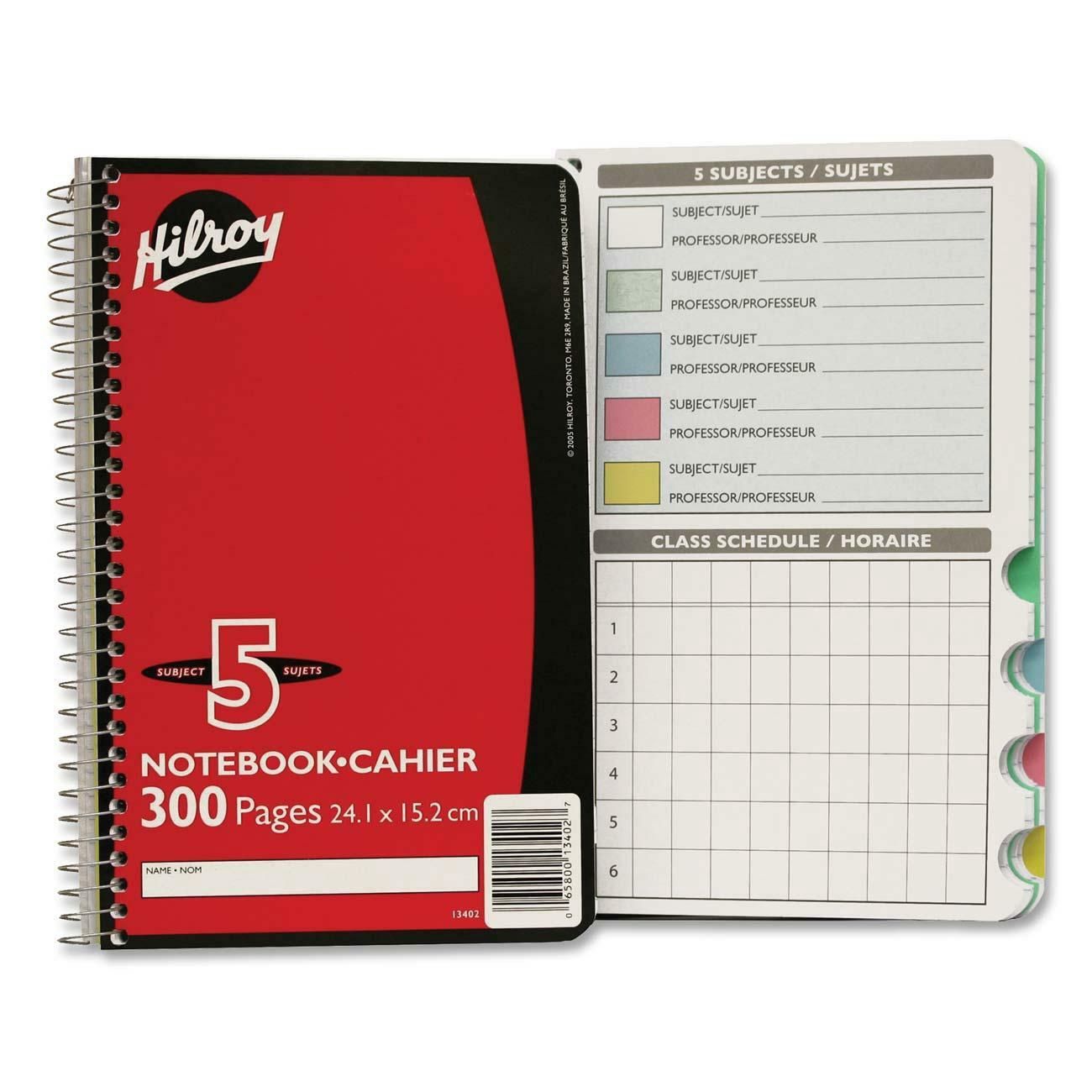 Hilroy Executive Coil Five Subject Notebook, 300 Sheets, 6" x 9 1/2"
