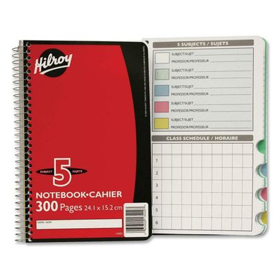 Hilroy Executive Coil Five Subject Notebook, 300 Sheets, 6" x 9 1/2"