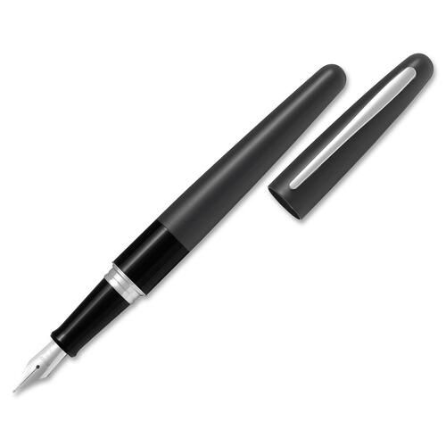 Pilot Fountain Pen, Medium Nib, Refillable, Black Stainless Steel Barrel