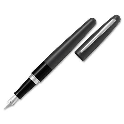 Pilot Fountain Pen, Medium Nib, Refillable, Black Stainless Steel Barrel