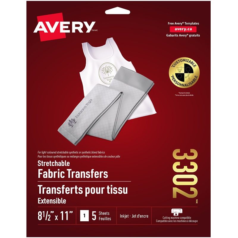 Avery 3302 Stretchable Fabric Transfers, 8 1/2" X 11", 5 Sheets Per Pack