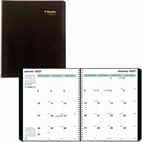Blueline 16-Month Monthly Planner, 11"x 9-1/16" Bilingual, Black, 2027