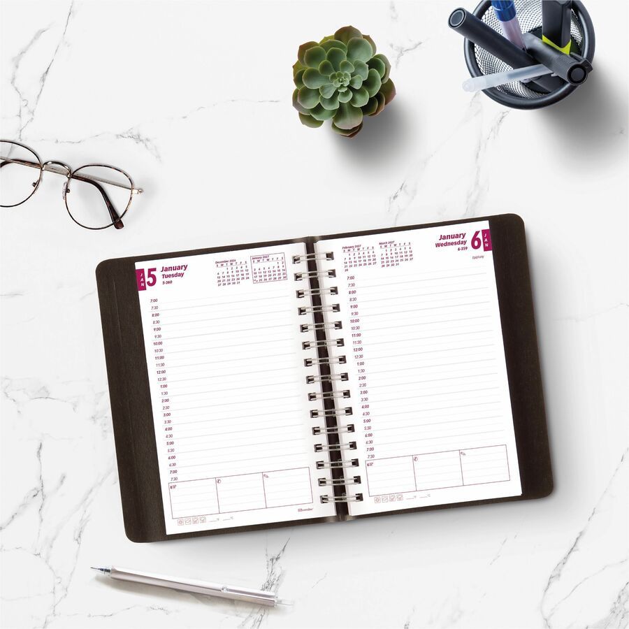 Brownline Essential Daily Planner Twin Wire, 8" x 5", Black, 2027