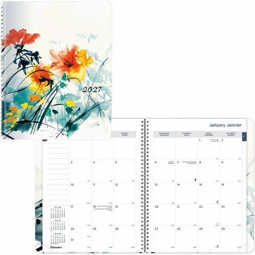 Blueline 2027, 14-Month Monthly Planner, 11" x 8-1/2", Dramatic Floral