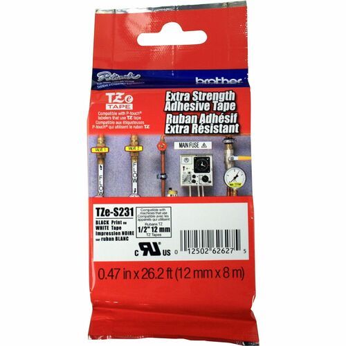 Brother P-touch Industrial TZe Tape Cartridges, 1/2", White
