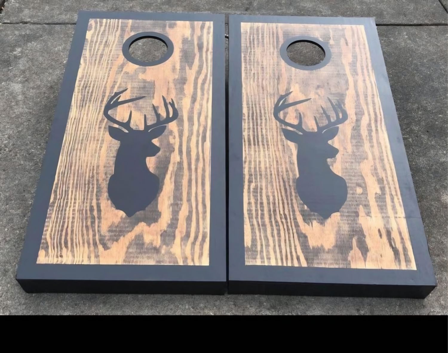 Custom burned deer head corn hole boards