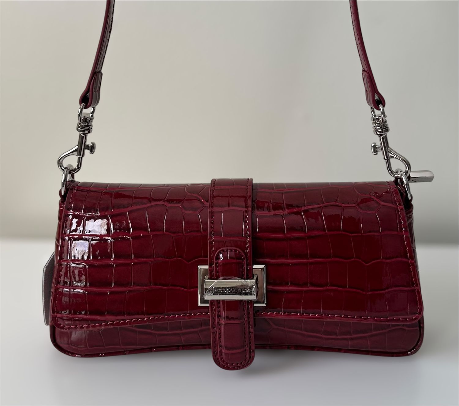 Ruby Shoulder bag- Burgundy Crocodile Texture Design with Silver Hardware Accents