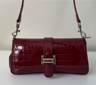 Ruby Shoulder bag- Burgundy Crocodile Texture Design with Silver Hardware Accents