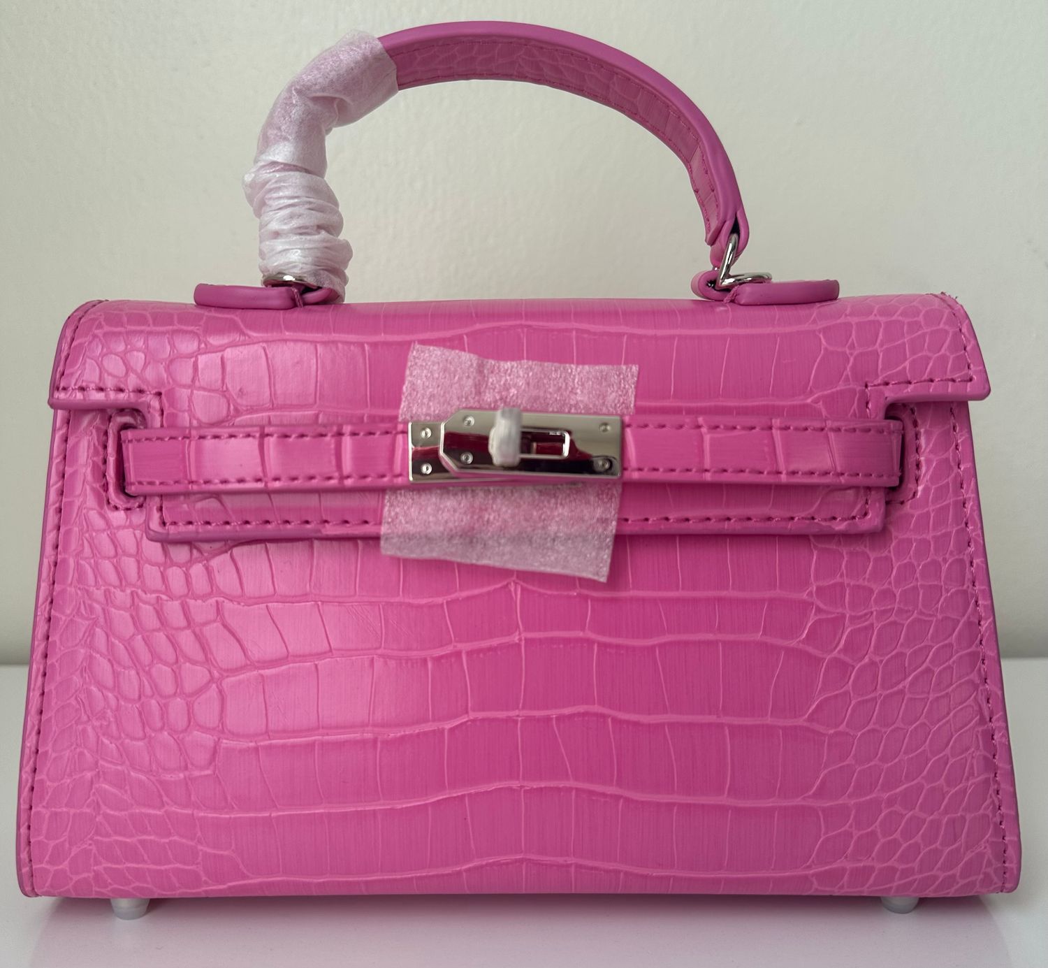 The Elle Croc embossed PU Leather Handbag- Silver Lock, Top Handle