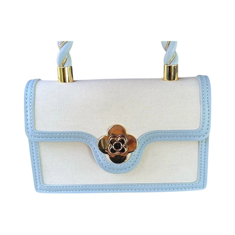 Nova Bag - Cream &amp; Pastel Blue Mini Handbag with Gold Hardware &amp; Floral Buckle Closure