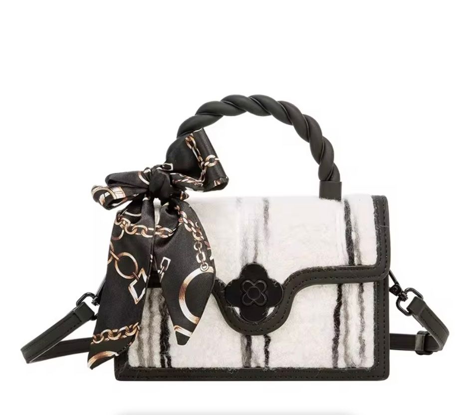 Classic  Mini Bag  with Unique Black and White Pattern and Chain Detailing