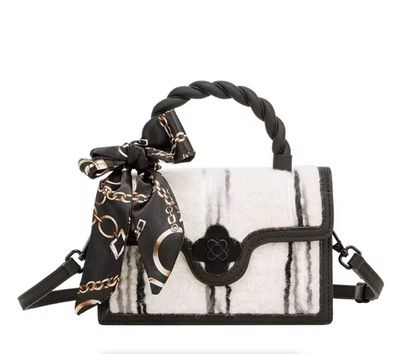 Classic  Mini Bag  with Unique Black and White Pattern and Chain Detailing