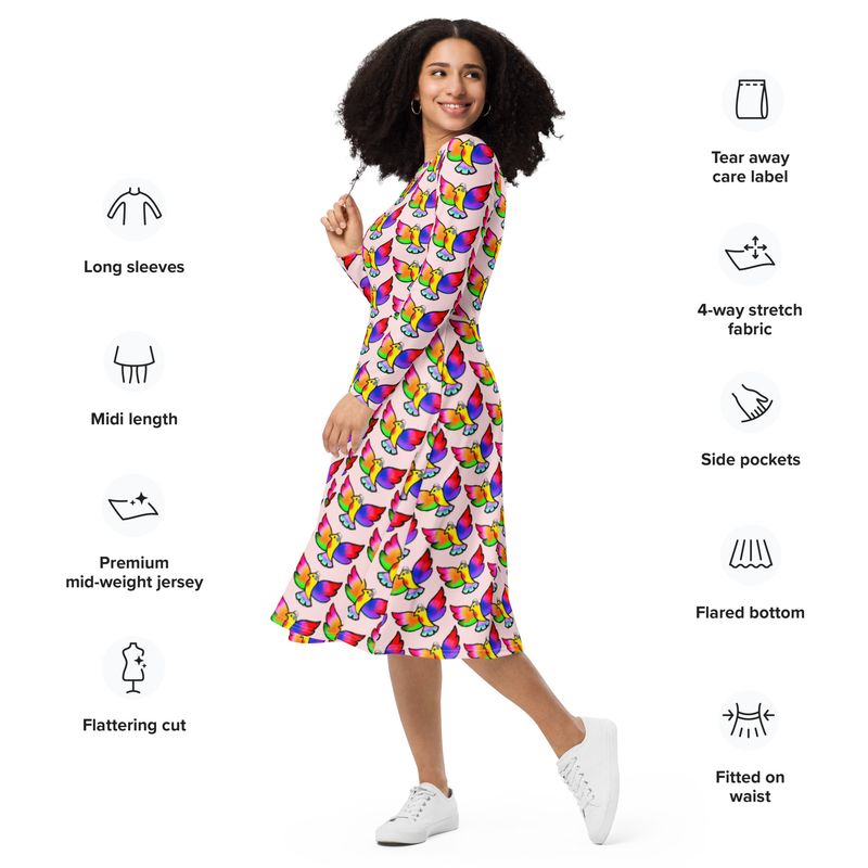 Fly Like a Bird Autism Caravan long sleeve midi dress