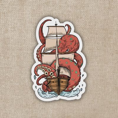 Kraken Attacking Ship Sticker