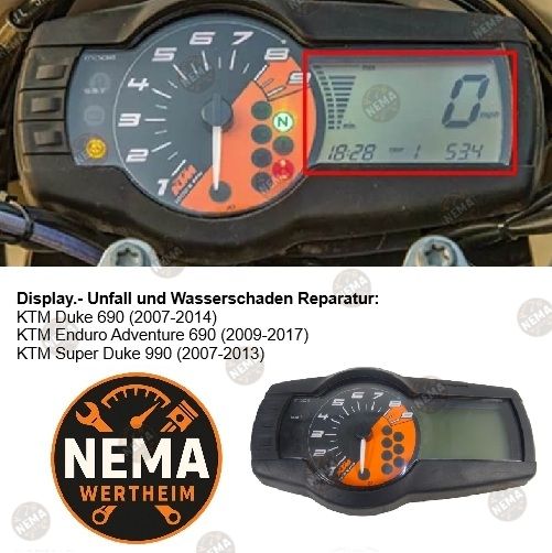 KTM Tacho Display Anzeige Reparaturservice - 690, 990 Super Duke, SMCR, Adventure