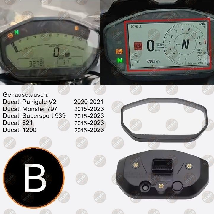 DUCATI Tacho Gehäuse inkl. Glas Reparaturservice - Panigale, Monster, Multistrada, Streetfighter