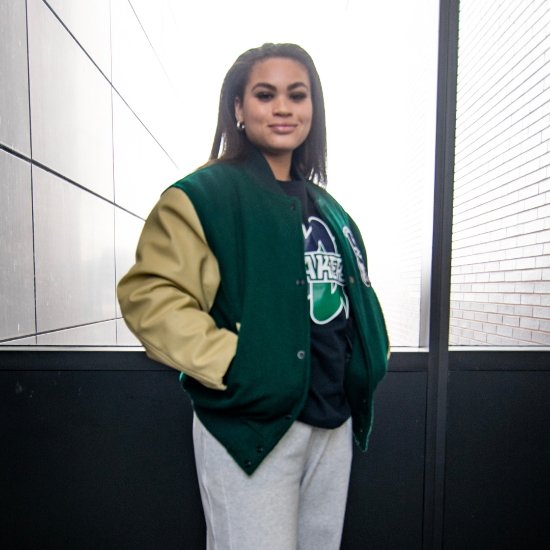 Leather Varsity Jacket Green/Tan Leather Varsity Jacket Green/Tan