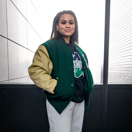 Leather Varsity Jacket Green/Tan Leather Varsity Jacket Green/Tan