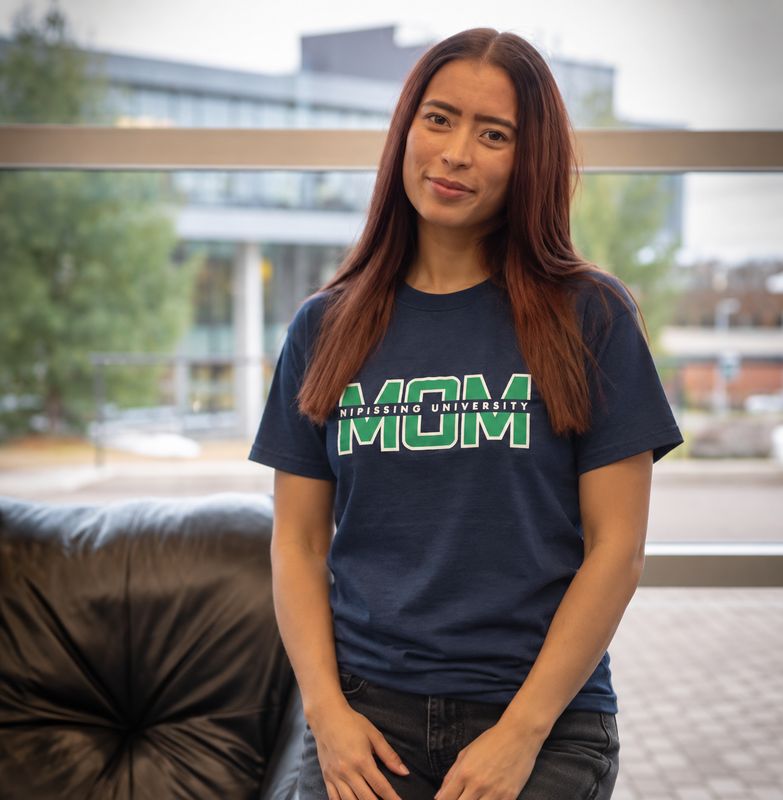 Women's Nipissing Lakers Mom Tee- Navy/Green