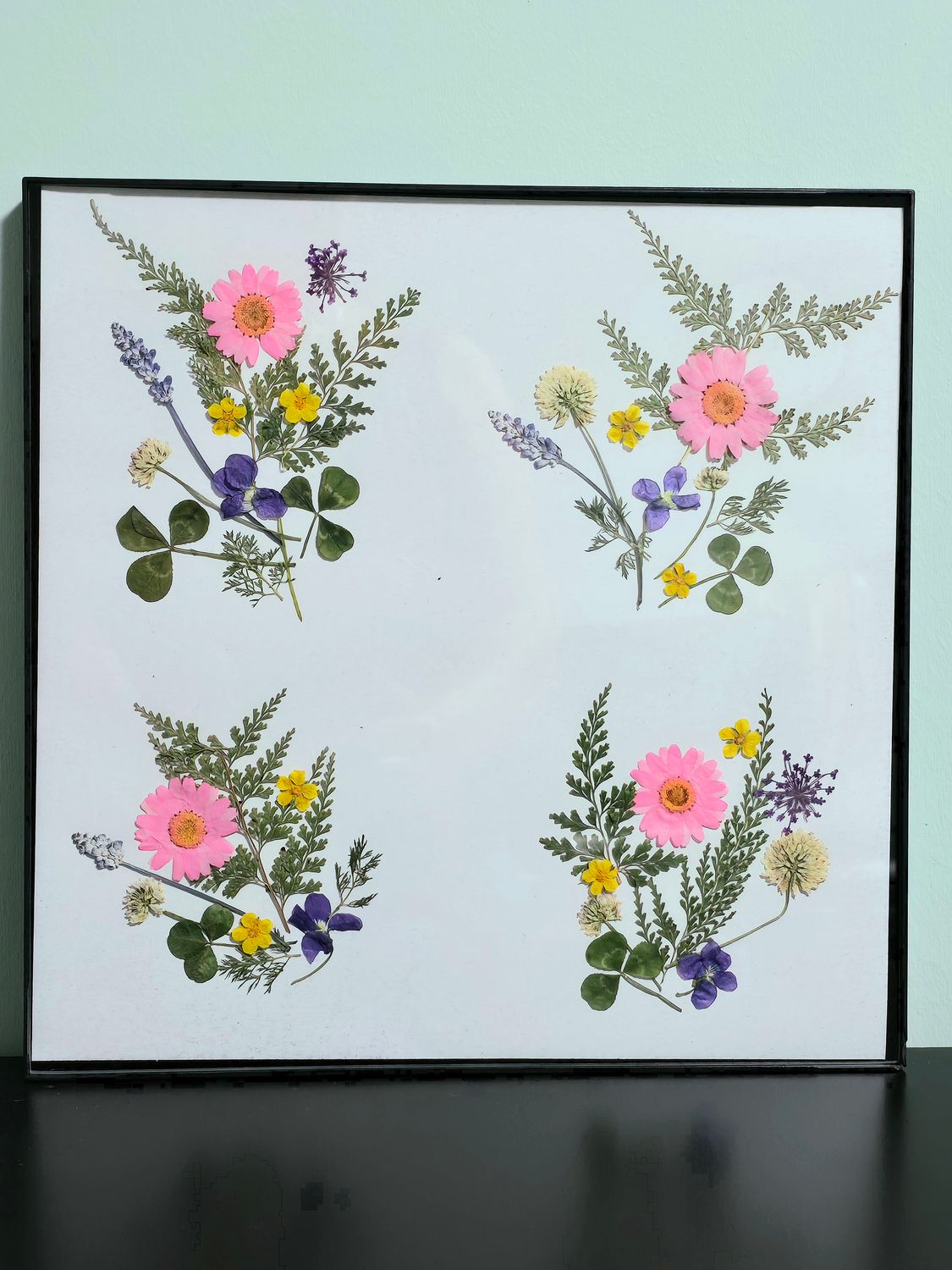 Pressed Flower Wall Art – 12x12 Botanical Square Frame with Real Flowers