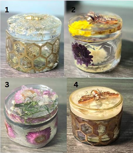 Handmade Resin Keepsake Jar with Dried Flowers and Bee Topper