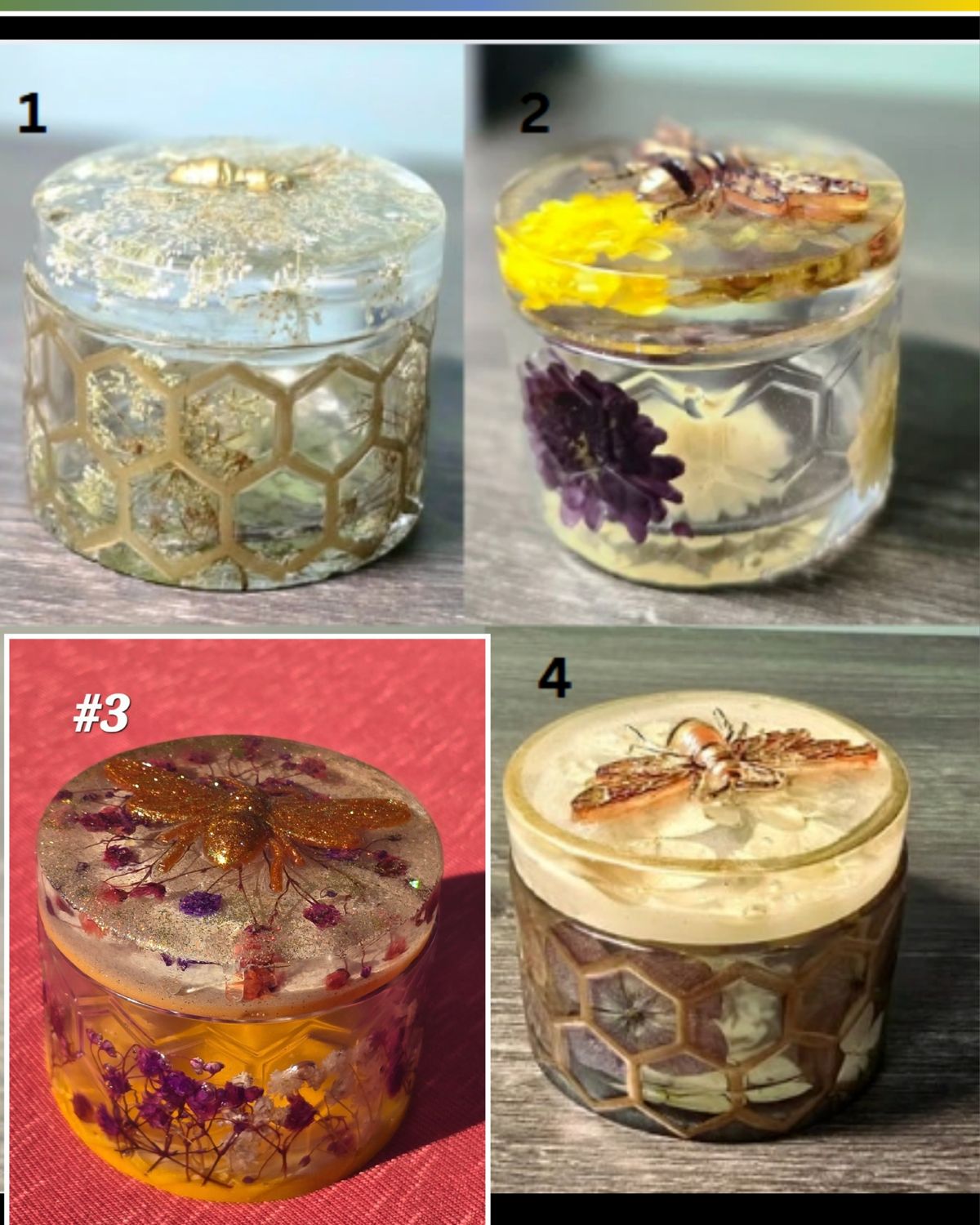 Handmade Resin Keepsake Jar with Dried Flowers and Bee Topper