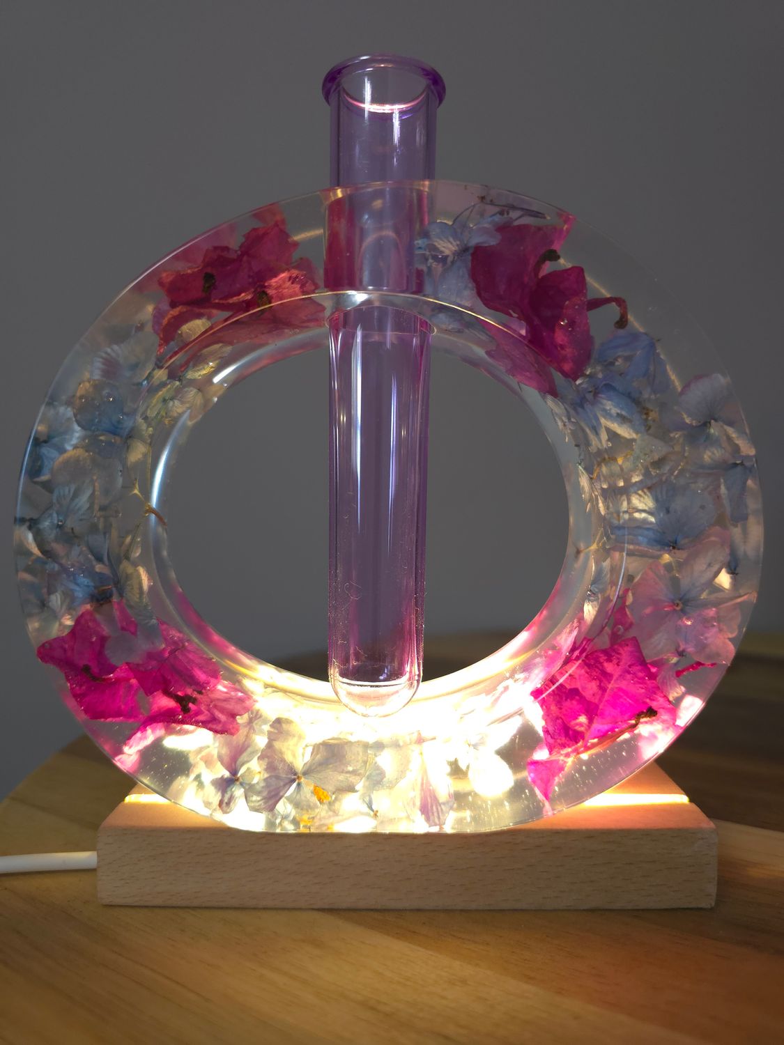 Handmade Resin Flower Vase – Botanical Art Decor with Glass Tube