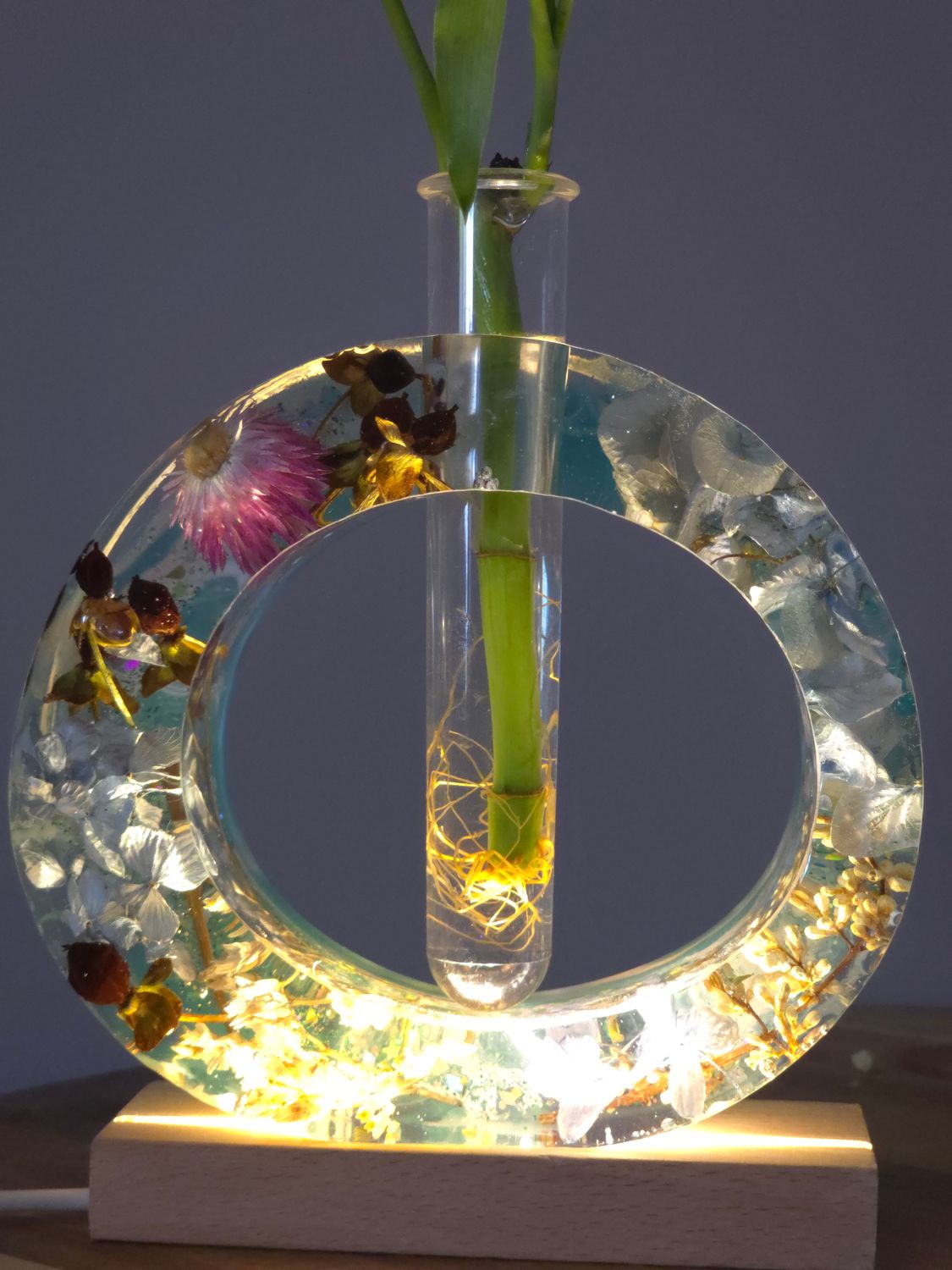 Handmade Resin Flower Vase – Botanical Art Decor with Glass Tube