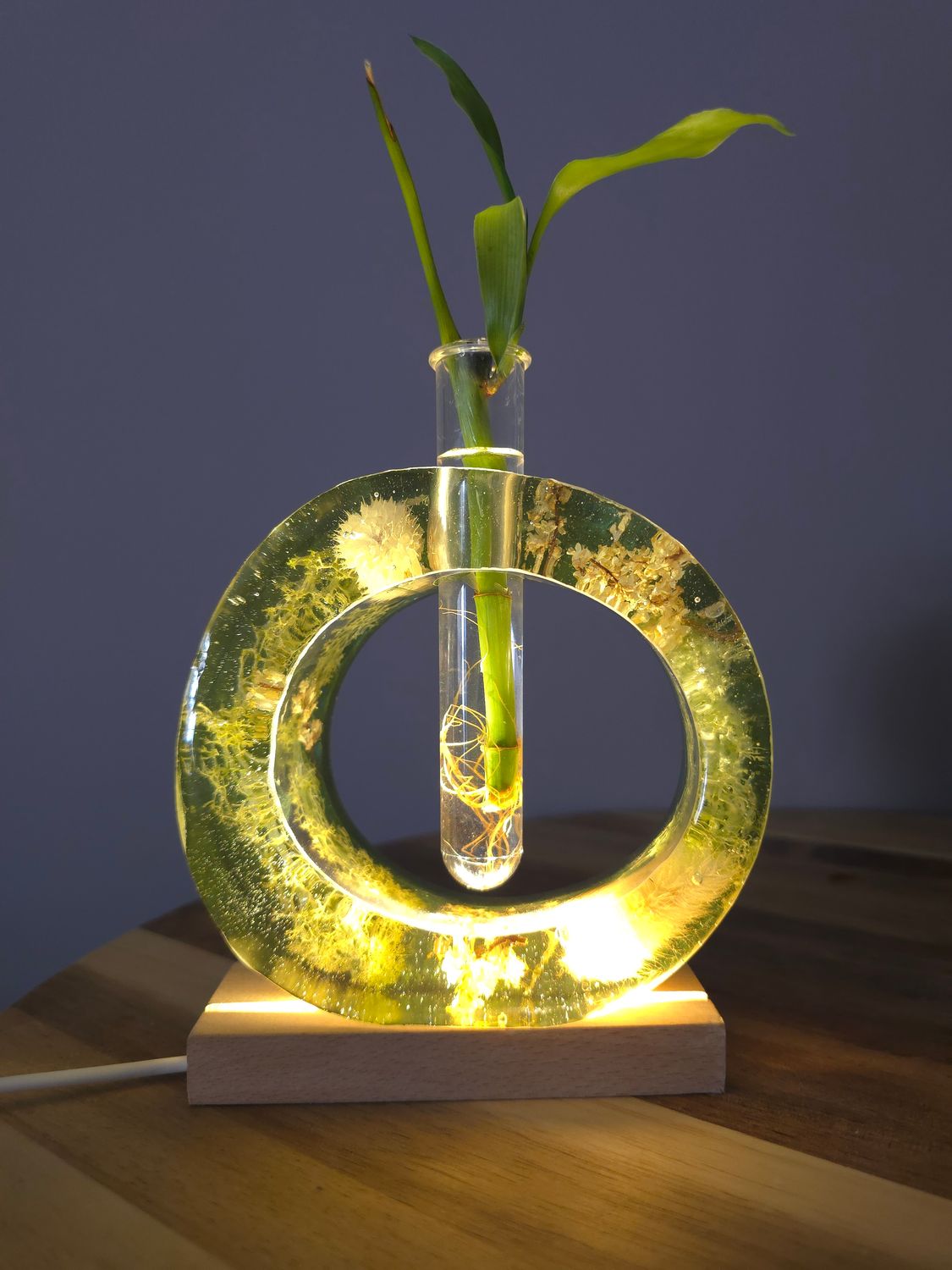 Handmade Resin Flower Vase – Botanical Art Decor with Glass Tube