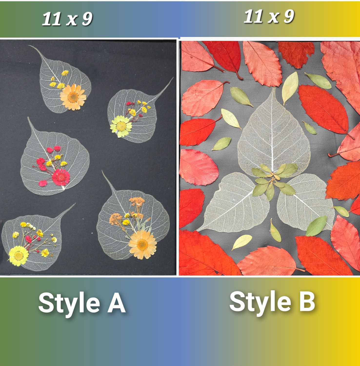 Pressed Flower Wall Art | Autumn Botanical Frame 11x9 | Handmade Gift with Real Dried Flowers | Rustic Fall Home Decor | Nature Art Frame