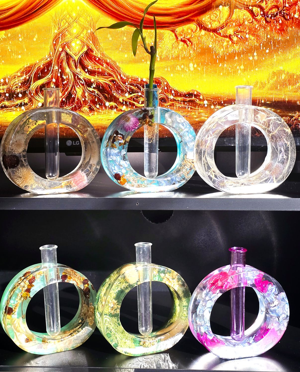 Handmade Resin Flower Vase – Botanical Art Decor with Glass Tube