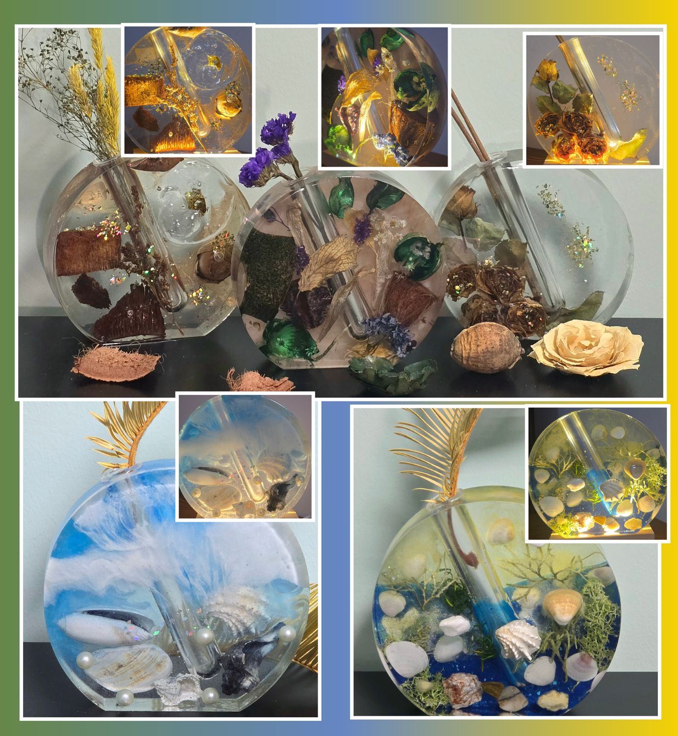 Handmade Resin Flower Vase – Botanical Art Decor with Glass Tube