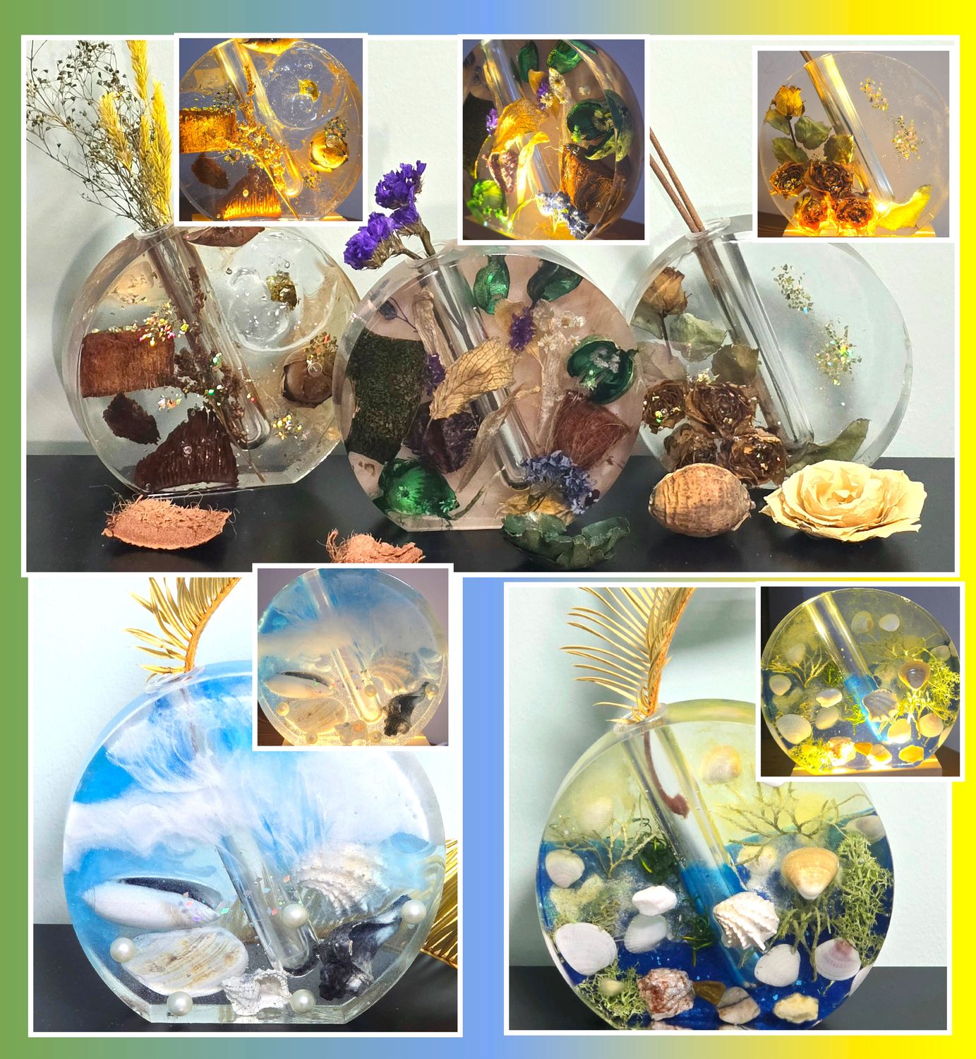 Handmade Resin Flower Vase – Botanical Art Decor with Glass Tube