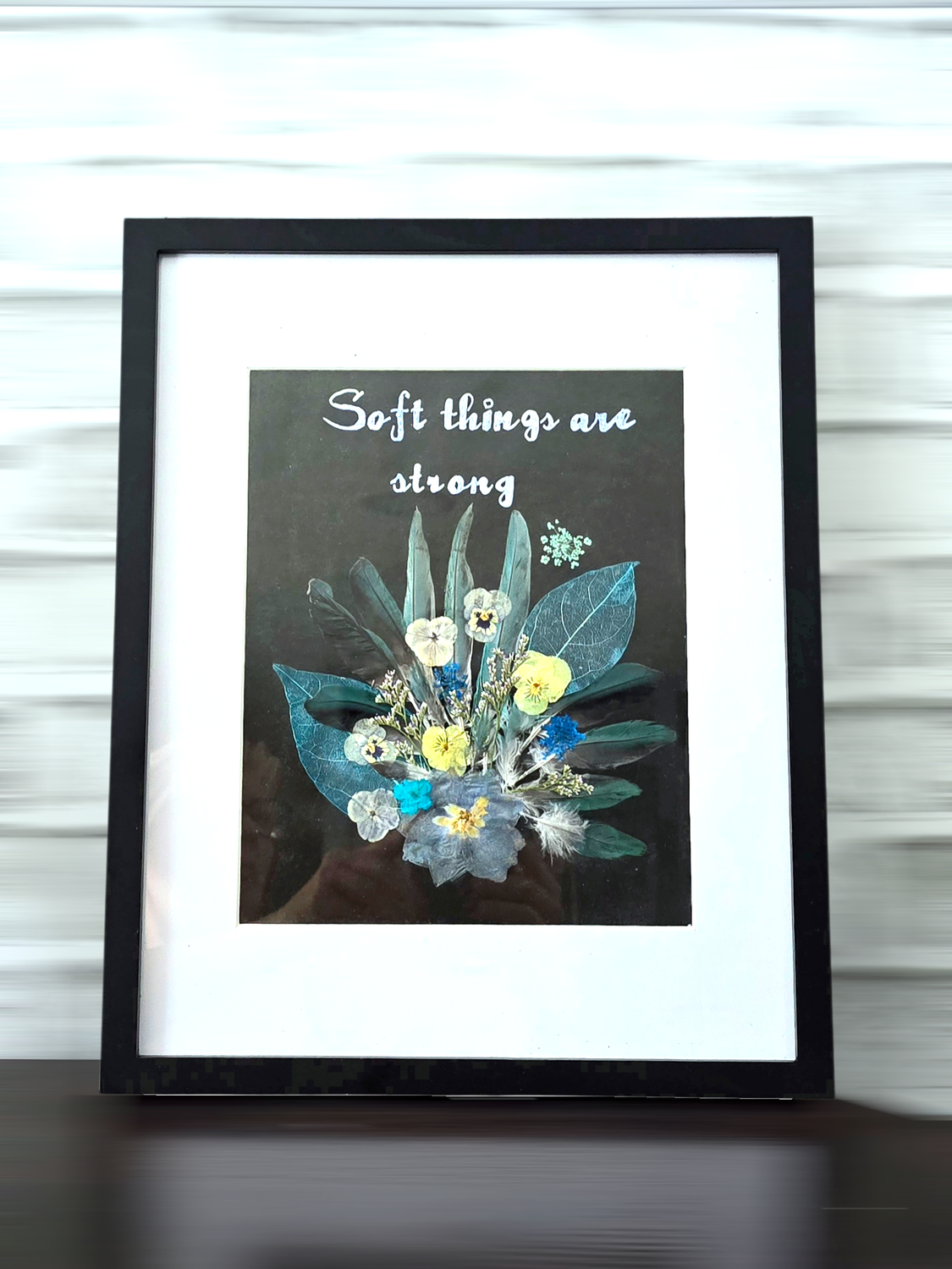 Soft Things Are Strong | Original Feather & Pressed Flower Artwork