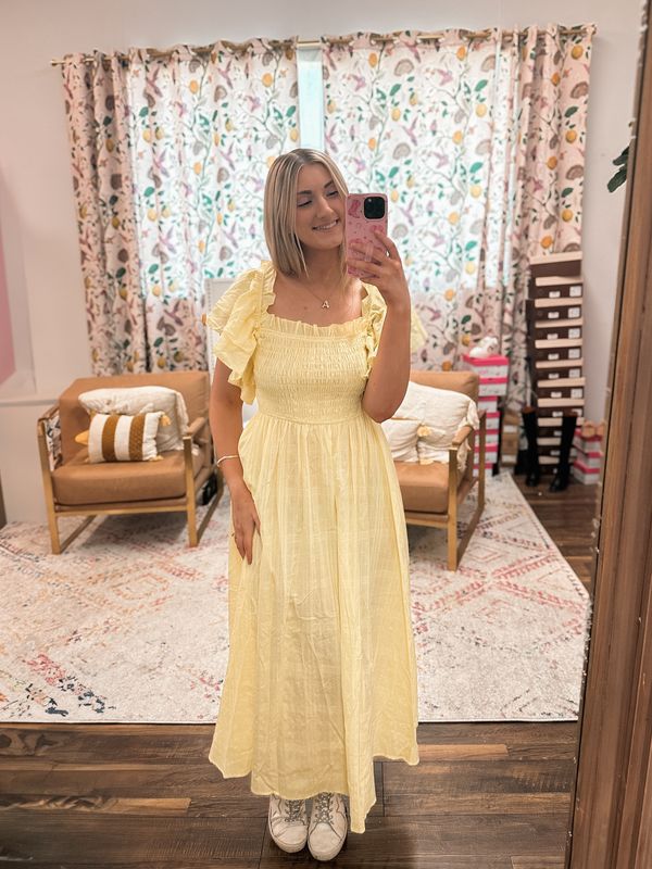 Smocked Dress-Lemon