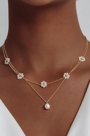 Stainless Steel Chain Layering Pearl Necklace Set