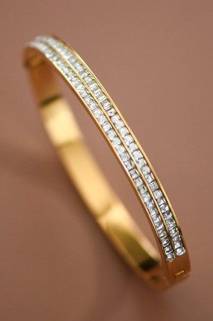 Stainless steel hinged bangle bracelet-Gold
