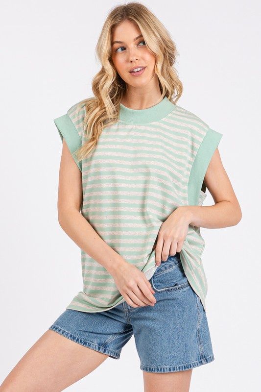 Striped Terry Cap Sleeve Top