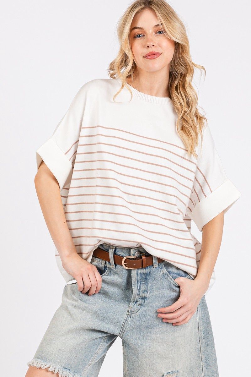 Striped Crewneck Dolman Sleeve Sweater
