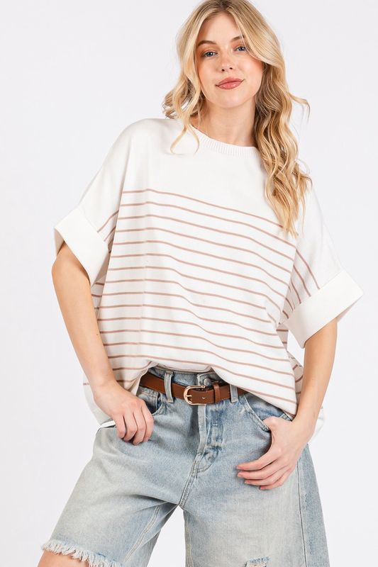 Striped Crewneck Dolman Sleeve Sweater