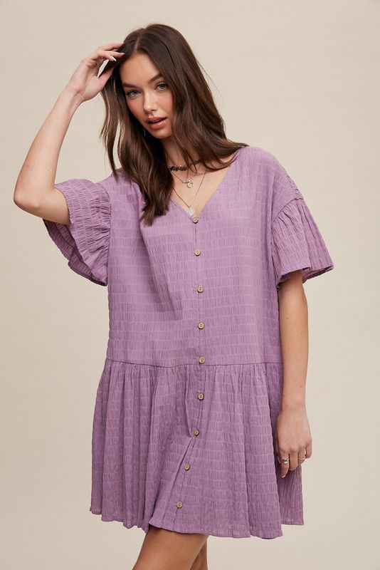 Textured Button-front Mini Dress