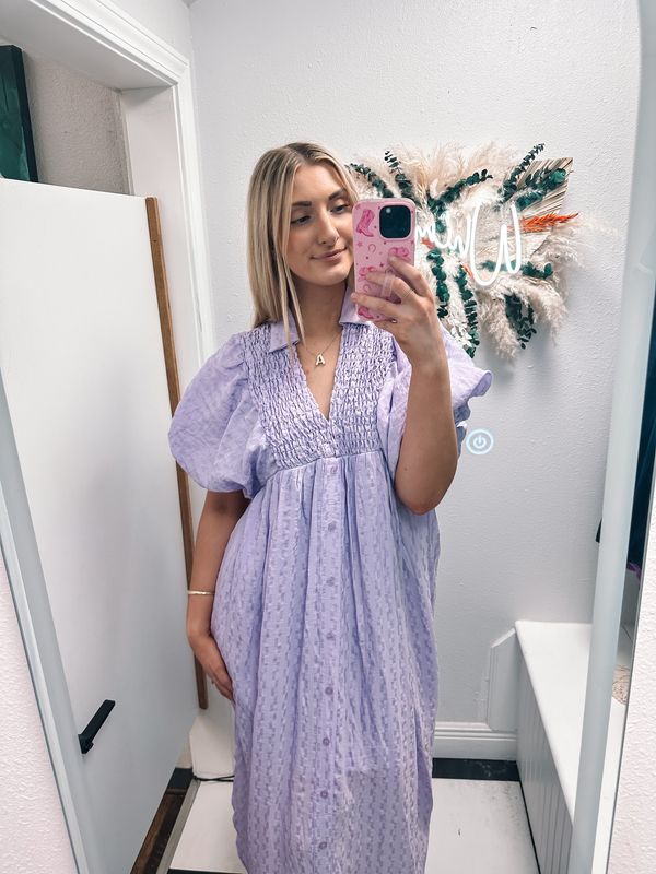 Textured Midi Dress-Lavender