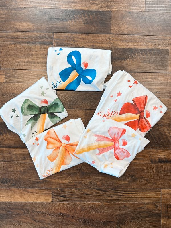 Pencil Bow Teacher Tee