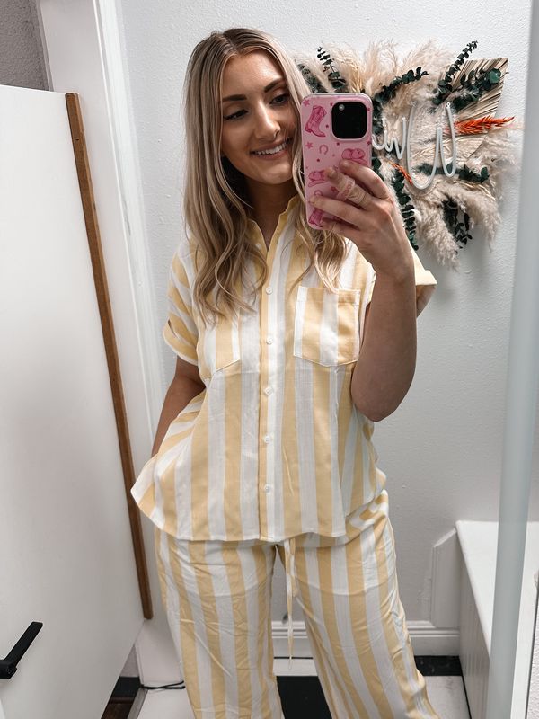 Stripe Wide Leg Pant-Yellow